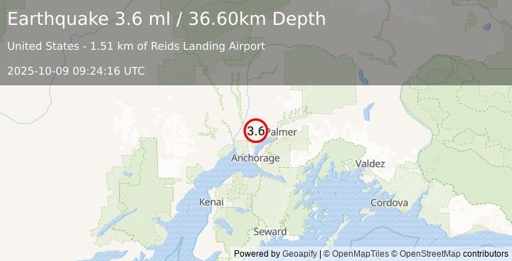 Earthquake SOUTHERN ALASKA (3.6 ml) (2025-10-09 09:24:17 UTC)
