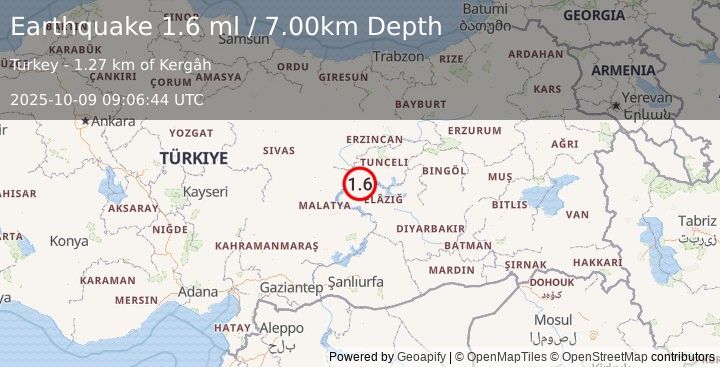 Earthquake EASTERN TURKEY (1.6 ml) (2025-10-09 09:06:44 UTC)