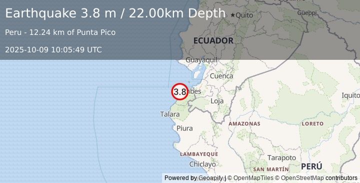 Earthquake PERU-ECUADOR BORDER REGION (3.8 m) (2025-10-09 10:05:49 UTC)