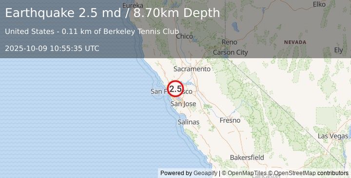 Earthquake SAN FRANCISCO BAY AREA, CALIF. (2.5 md) (2025-10-09 10:55:35 UTC)