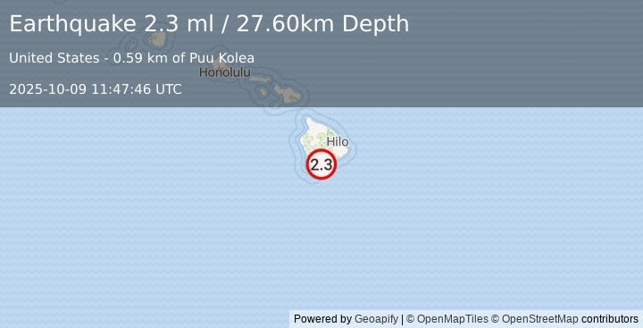 Earthquake ISLAND OF HAWAII, HAWAII (2.3 ml) (2025-10-09 11:47:46 UTC)