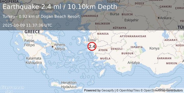 Earthquake WESTERN TURKEY (2.4 ml) (2025-10-09 11:37:36 UTC)