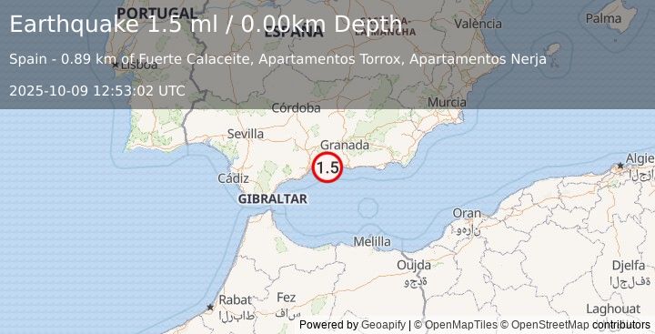 Earthquake STRAIT OF GIBRALTAR (1.5 ml) (2025-10-09 12:53:02 UTC)