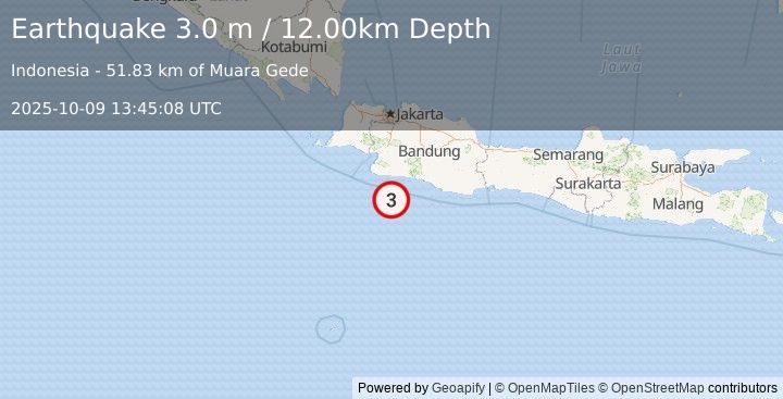 Earthquake JAVA, INDONESIA (3.0 m) (2025-10-09 13:45:08 UTC)