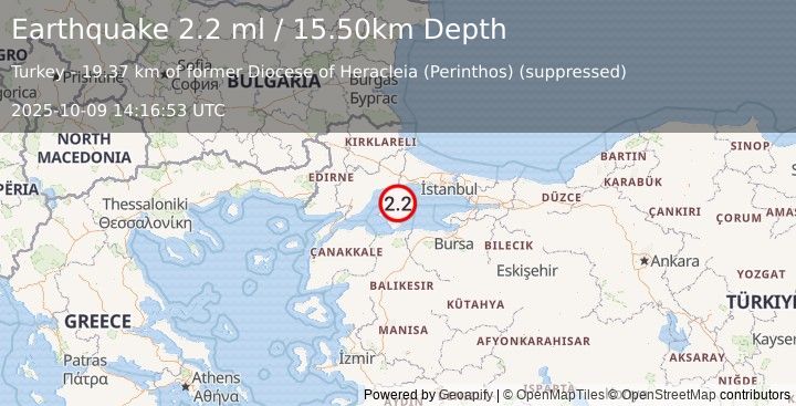 Earthquake WESTERN TURKEY (2.2 ml) (2025-10-09 14:16:53 UTC)