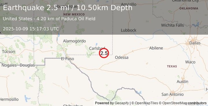 Earthquake NEW MEXICO (2.5 ml) (2025-10-09 15:17:03 UTC)