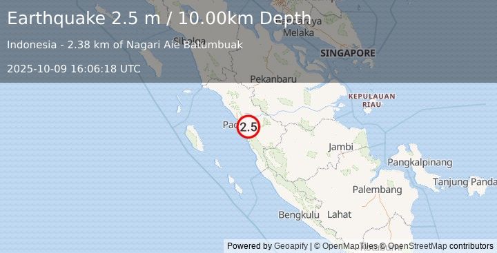 Earthquake SOUTHERN SUMATRA, INDONESIA (2.5 m) (2025-10-09 16:06:18 UTC)