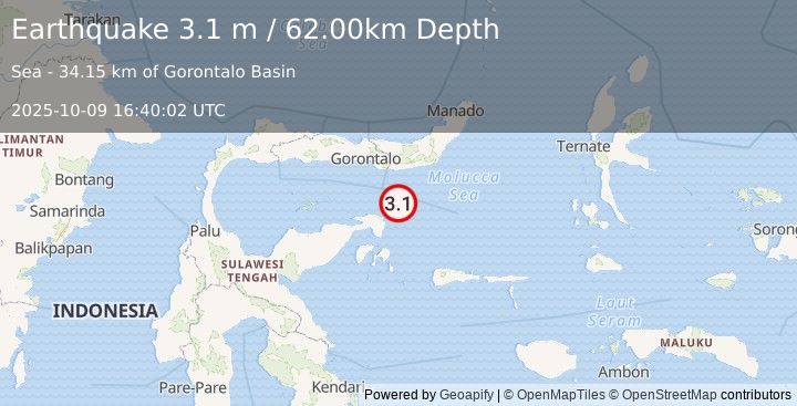 Earthquake SULAWESI, INDONESIA (3.1 m) (2025-10-09 16:40:02 UTC)