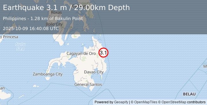 Earthquake MINDANAO, PHILIPPINES (3.1 m) (2025-10-09 16:40:08 UTC)
