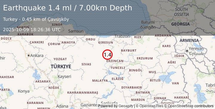 Earthquake EASTERN TURKEY (1.4 ml) (2025-10-09 18:26:36 UTC)