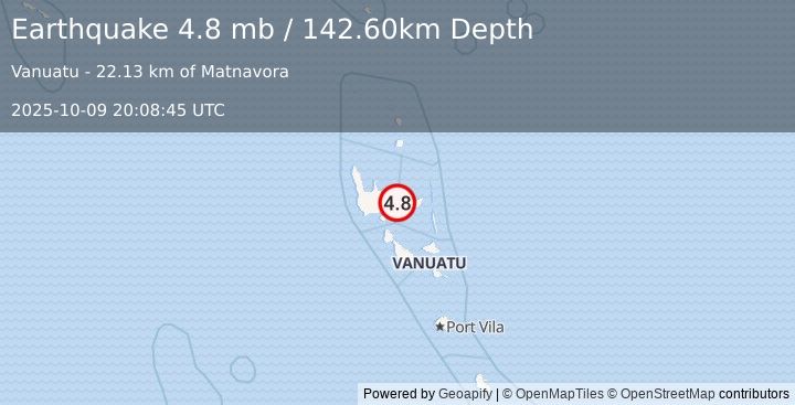 Earthquake VANUATU (4.8 mb) (2025-10-09 20:08:45 UTC)