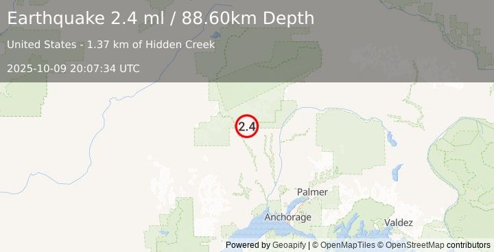 Earthquake CENTRAL ALASKA (2.4 ml) (2025-10-09 20:07:34 UTC)
