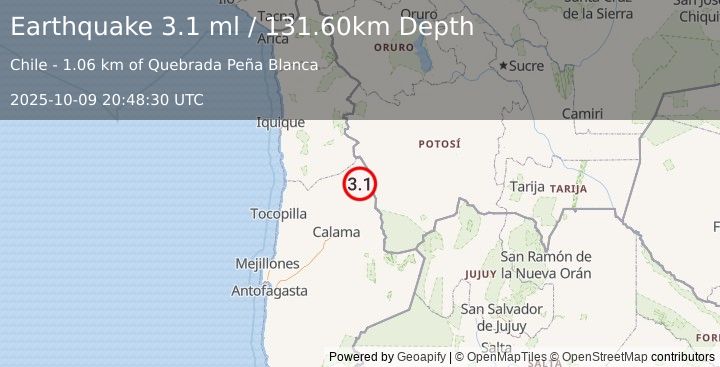 Earthquake ANTOFAGASTA, CHILE (3.1 ml) (2025-10-09 20:48:30 UTC)