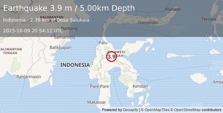 Earthquake SULAWESI, INDONESIA (3.9 m) (2025-10-09 20:54:12 UTC)
