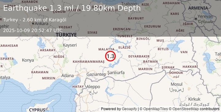 Earthquake EASTERN TURKEY (1.3 ml) (2025-10-09 20:52:47 UTC)