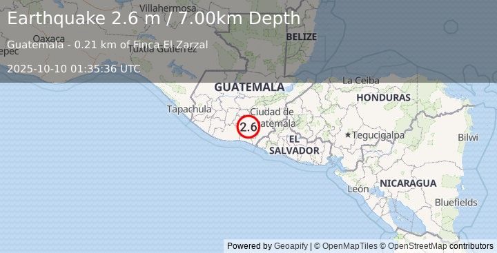 Earthquake GUATEMALA (2.6 m) (2025-10-10 01:35:36 UTC)