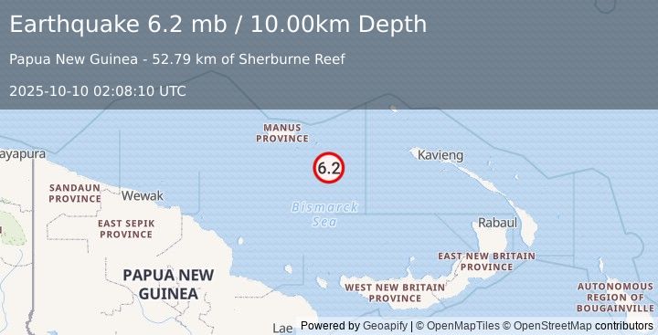 Earthquake BISMARCK SEA (6.0 mb) (2025-10-10 02:08:10 UTC)