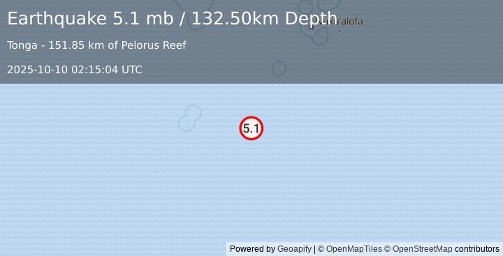 Earthquake SOUTH OF FIJI ISLANDS (5.1 mb) (2025-10-10 02:15:04 UTC)