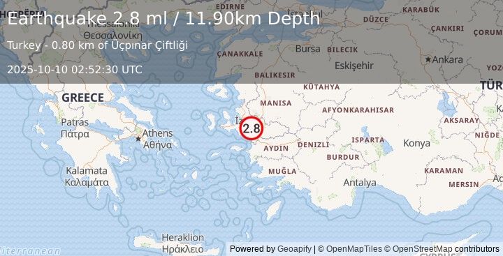 Earthquake WESTERN TURKEY (2.8 ml) (2025-10-10 02:52:30 UTC)