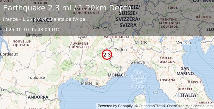 Earthquake FRANCE (2.3 ml) (2025-10-10 05:48:09 UTC)