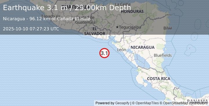 Earthquake NEAR COAST OF NICARAGUA (3.1 m) (2025-10-10 07:27:23 UTC)
