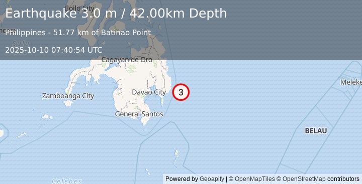 Earthquake PHILIPPINE ISLANDS REGION (3.0 m) (2025-10-10 07:40:54 UTC)
