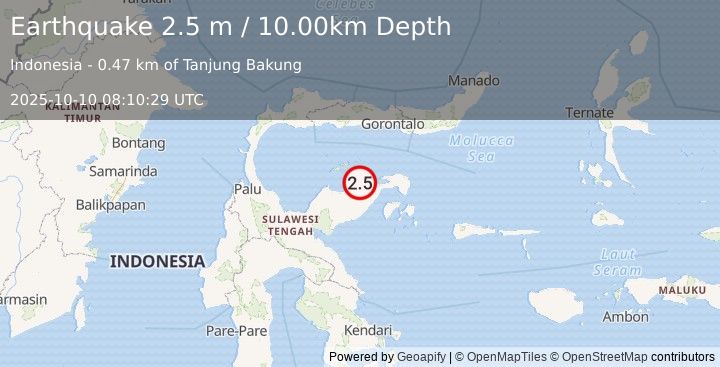 Earthquake SULAWESI, INDONESIA (2.5 m) (2025-10-10 08:10:29 UTC)