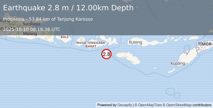 Earthquake SUMBAWA REGION, INDONESIA (2.8 m) (2025-10-10 08:18:36 UTC)