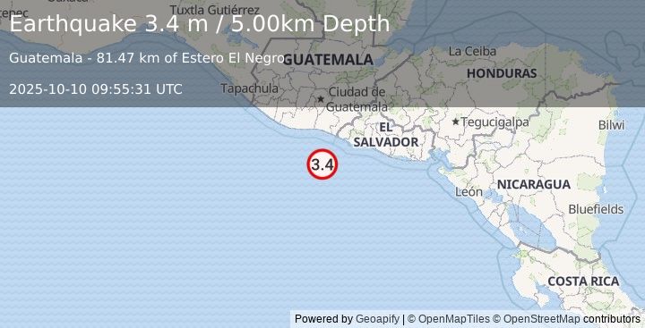 Earthquake OFFSHORE EL SALVADOR (3.4 m) (2025-10-10 09:55:31 UTC)