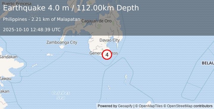 Earthquake MINDANAO, PHILIPPINES (4.0 m) (2025-10-10 12:48:39 UTC)