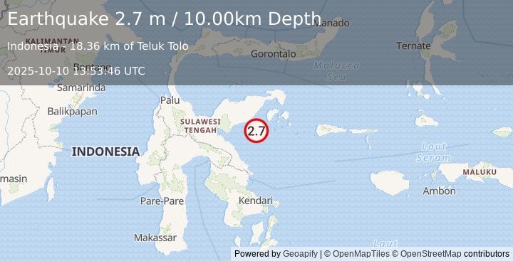 Earthquake SULAWESI, INDONESIA (2.7 m) (2025-10-10 13:53:46 UTC)
