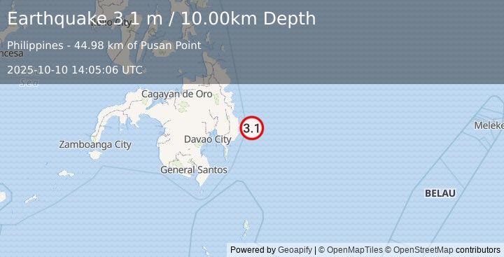 Earthquake PHILIPPINE ISLANDS REGION (3.1 m) (2025-10-10 14:05:06 UTC)