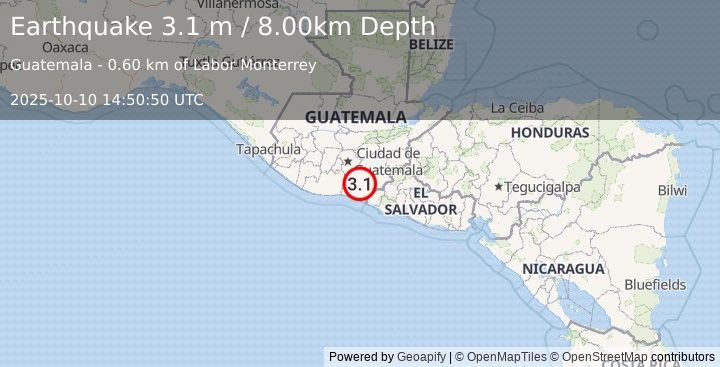 Earthquake GUATEMALA (3.1 m) (2025-10-10 14:50:50 UTC)