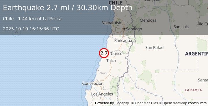 Earthquake OFFSHORE MAULE, CHILE (2.7 ml) (2025-10-10 16:15:36 UTC)