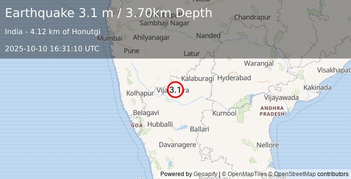 Earthquake KARNATAKA, INDIA (2.8 m) (2025-10-10 16:31:11 UTC)
