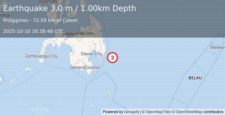 Earthquake PHILIPPINE ISLANDS REGION (3.0 m) (2025-10-10 16:38:48 UTC)