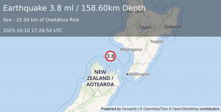 Earthquake COOK STRAIT, NEW ZEALAND (3.8 ml) (2025-10-10 17:26:54 UTC)