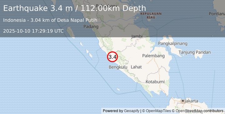 Earthquake SOUTHERN SUMATRA, INDONESIA (3.4 m) (2025-10-10 17:29:19 UTC)