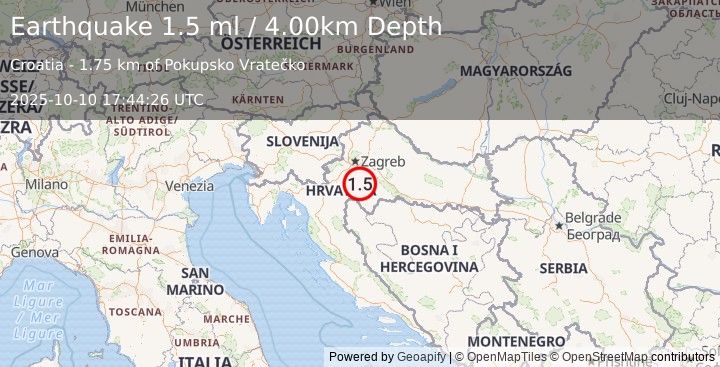 Earthquake CROATIA (1.9 ml) (2025-10-10 17:44:22 UTC)