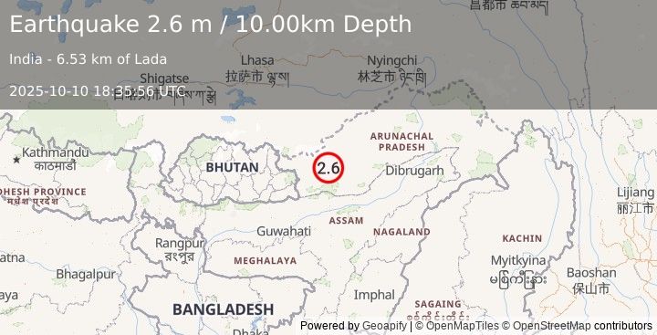 Earthquake ARUNACHAL PRADESH, INDIA (2.6 m) (2025-10-10 18:35:56 UTC)