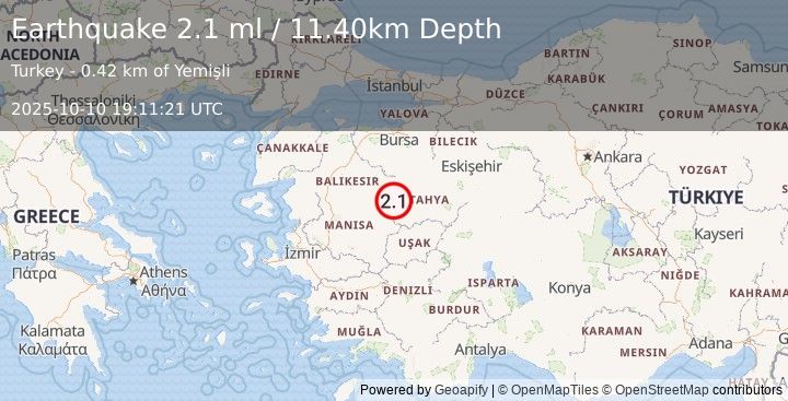 Earthquake WESTERN TURKEY (1.4 ml) (2025-10-10 19:11:49 UTC)