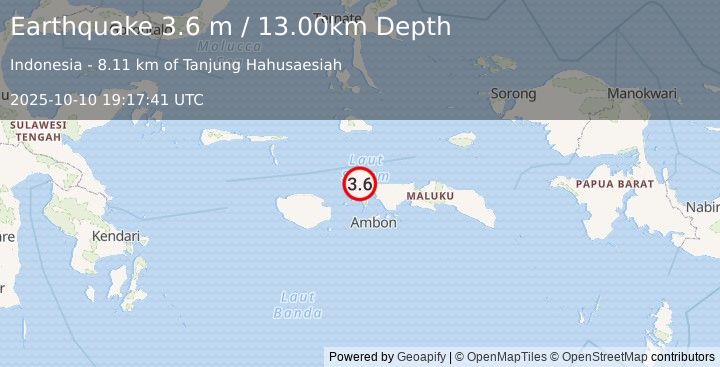 Earthquake CERAM SEA, INDONESIA (3.6 m) (2025-10-10 19:17:41 UTC)