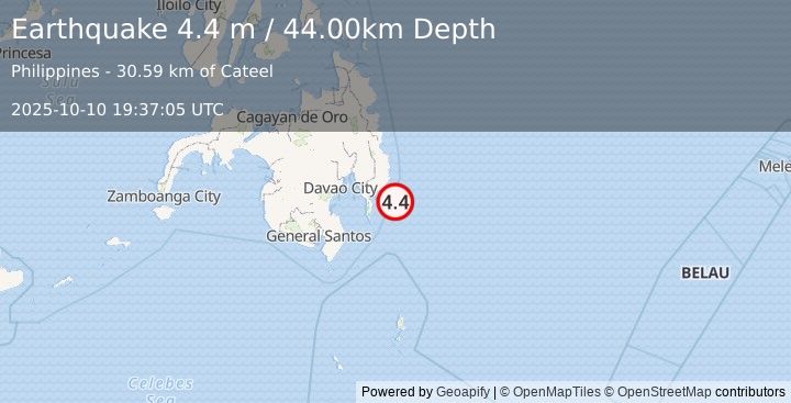 Earthquake MINDANAO, PHILIPPINES (4.4 m) (2025-10-10 19:37:05 UTC)