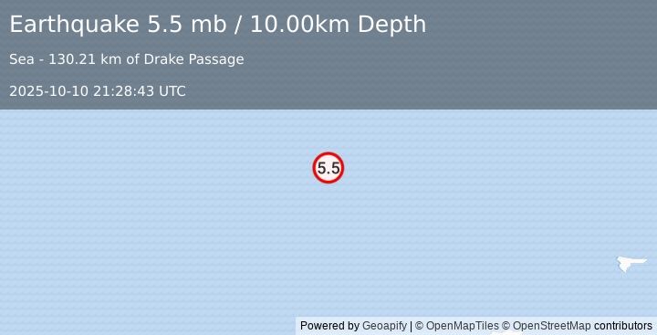 Earthquake DRAKE PASSAGE (5.7 mb) (2025-10-10 21:28:42 UTC)