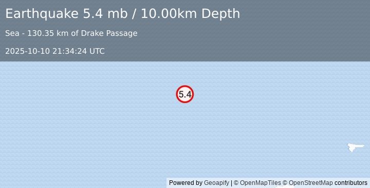 Earthquake DRAKE PASSAGE (5.4 mb) (2025-10-10 21:34:22 UTC)