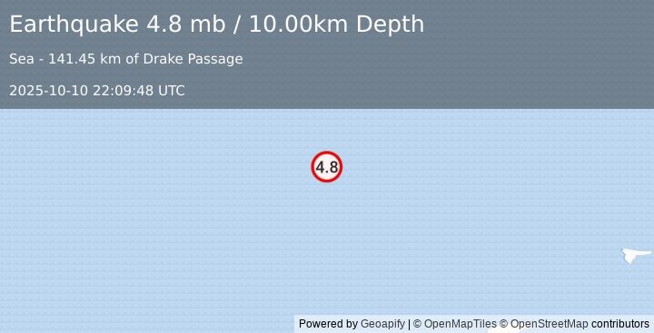 Earthquake DRAKE PASSAGE (4.8 mb) (2025-10-10 22:09:48 UTC)