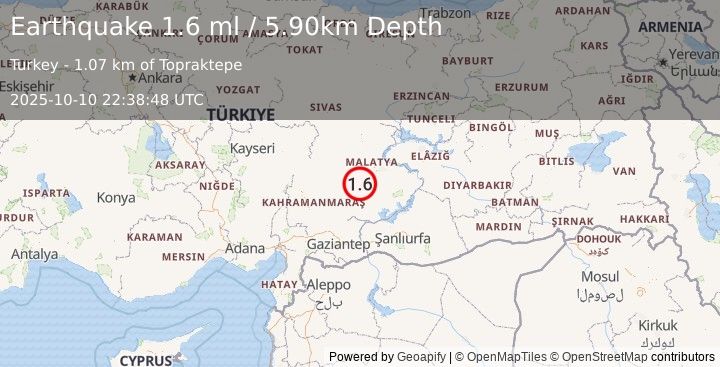 Earthquake CENTRAL TURKEY (1.6 ml) (2025-10-10 22:38:48 UTC)