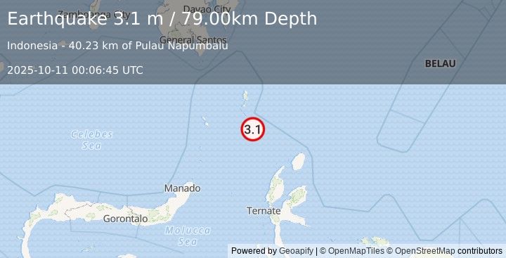 Earthquake KEPULAUAN TALAUD, INDONESIA (3.1 m) (2025-10-11 00:06:45 UTC)