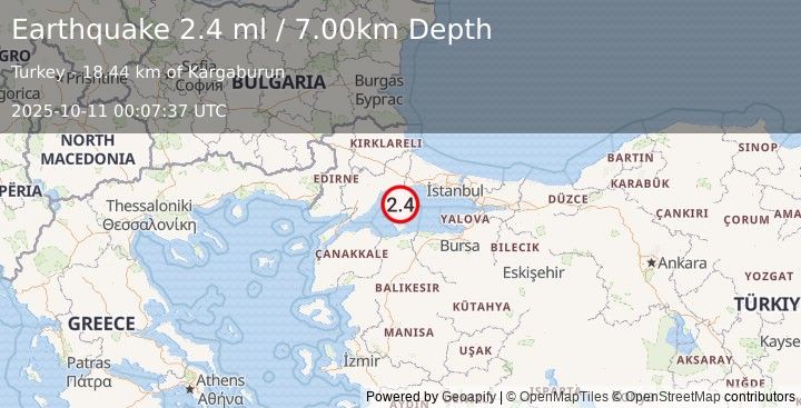 Earthquake WESTERN TURKEY (2.4 ml) (2025-10-11 00:07:37 UTC)