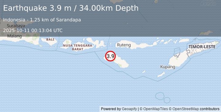 Earthquake SUMBA REGION, INDONESIA (3.9 m) (2025-10-11 00:13:04 UTC)